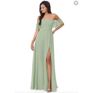 AZAZIE SUE A-Line Off the Shoulder Chiffon Floor-Length Dress Dusty Sage A14